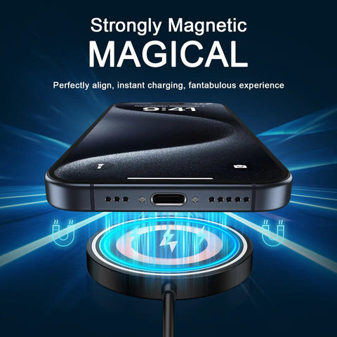 15W Magnetic Wireless Charger Pad For Galaxy S21 Through S26 And Pixel Pro Phones demonstrating fast magnetic docking