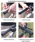 Installation steps for Bike Handlebar Thumb Rest Grips For Comfort And Vibration Reduction on a bicycle handlebar.