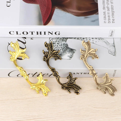 French Provincial Vintage Drawer Pulls 5 Inch Cabinet Handles European Style Shabby Chic Gold Finish 4 Pcs Zinc Alloy Leaves Pattern
