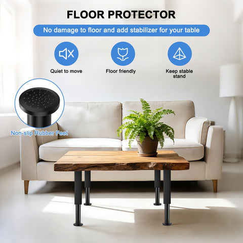 Heavy Duty Adjustable Bed Support Legs Set Of Four With Swivel Rubber Feet Non Slip Base 7 To 12 Inch Height Adjustment For Sofa Couch Dresser Table Zero Wiggle Leveling Solution Built Tough with rubber feet under a wooden table.
