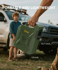 Reliable Portable Power Station 500W Featuring LiFePO4 Cell Pure Sine Wave Inverter being carried outdoors next to a vehicle.