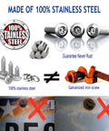 Image displaying Anti Theft License Plate Screws Kit For Cars Tag Frame Holders Stainless Steel Mounting Hardware with screws and rust comparison.