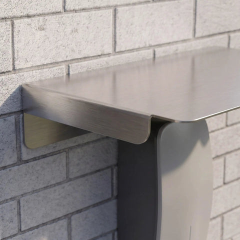 Heavy Duty Stainless Steel EV Charger Raincover Weather Resistant Charging Station Hood mounted on wall, close-up view.
