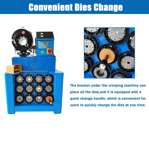 Heavy Duty Hydraulic Hose Crimping Machine Badass Vertical Electric Press with quick change die bracket and control panel.