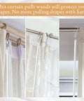 No Sweat Curtain Pull Wands 46 Inch White Acrylic Drapery Rod Openers With Hooks And Rings Heavy Duty Window Treatment Essentials For High Ceilings Smooth Glide Action with curtains and rods.