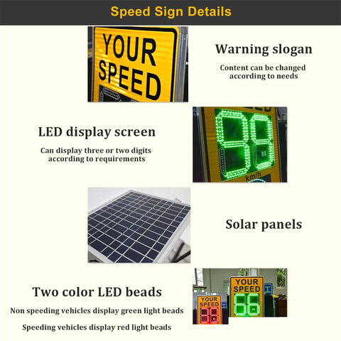 Details of Solar Powered Radar Speed Sign With 60W And 70W Solar Panel For Eco Friendly Highways And Roads 24 GHz K Band LED Speed Display IP56 Weatherproof 0 To 300 MPH Detection White 20 By 28 Inch