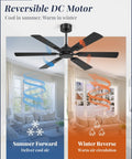 Beefy 52 Inch Ceiling Fan No Light With Remote Modern Ceiling Fan Without Light Dual Finish Six Blades Reversible Quiet DC Motor Six Speed Large Ceiling Fan For Indoor Or Covered Outdoor Black showing summer forward and winter reverse