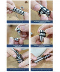 Hands assembling 20mm Stainless Steel Bench Dogs Set with Rubber Connector for T Track Workbenches and Tables Rock Solid Hold