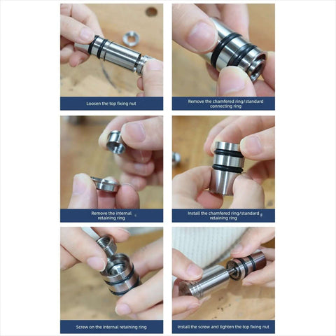 Hands assembling 20mm Stainless Steel Bench Dogs Set with Rubber Connector for T Track Workbenches and Tables Rock Solid Hold