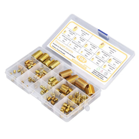 DIY Go To Thread Repair Kit With 102 Pcs Self Tapping Thread Inserts In High Carbon Steel For M2 To M14 in case