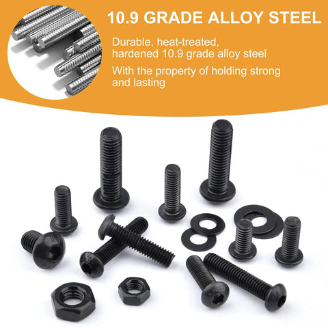 288 Piece Metric Fastener Kit With M6 M8 Button Head Hex Socket Cap Screws Bolts Nuts And Washers In Grade 10 9 Alloy Steel Black Oxide