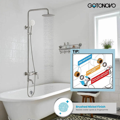 Upgrade Your Shower With A Rugged Stainless Steel 8 Inch Rain Head System Three Function Handheld Spray SUS 304 Brushed Nickel Finish