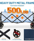 Extended 51 Inch Collapsible Wagon Cart With 500 Lb Load Capacity And 400L Storage showing heavy duty metal frame and water containers
