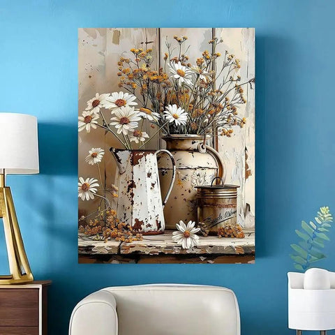 Rustic Flowers Daisy Diamond Painting Kit For Adults 5D Full Drill Gem Art Set 12x16 Inch Beginner Friendly Diy Home Wall Decor