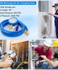 Must Have AC Refrigerant Charging Hose Kit With 59 Inch Low Pressure Hose And Gauge Set R410A Mini Split Adapter in use