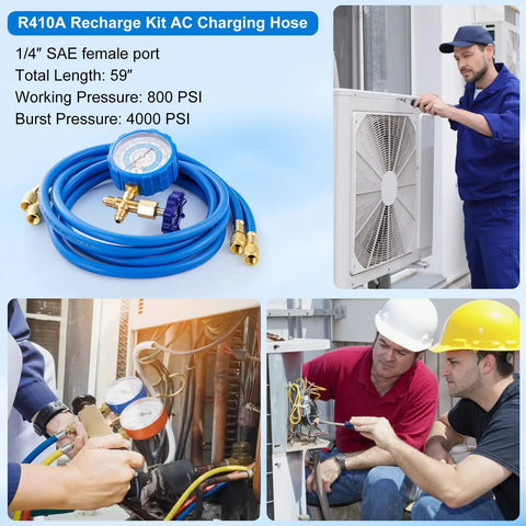 Must Have AC Refrigerant Charging Hose Kit With 59 Inch Low Pressure Hose And Gauge Set R410A Mini Split Adapter in use