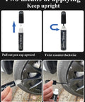 Gloss Black Wheel Touch Up Paint Pen For Quick Car Rim Scratch And Rock Chip Repair Universal Auto Refinish Marker shown with application methods.