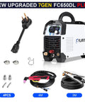 65 Amp Non Touch Pilot Arc Plasma Cutter for Home Shop Use 120 and 240V Dual Voltage with accessories displayed