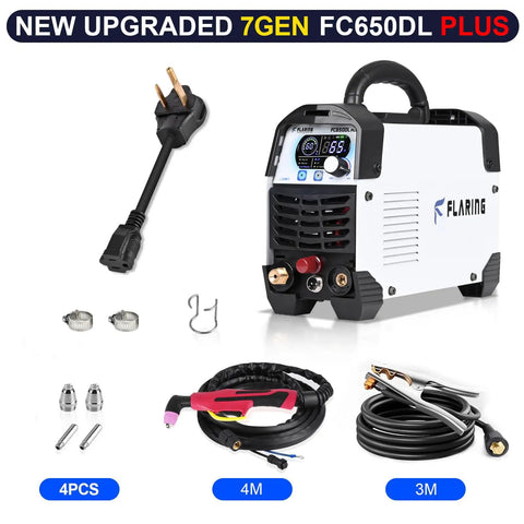 65 Amp Non Touch Pilot Arc Plasma Cutter for Home Shop Use 120 and 240V Dual Voltage with accessories displayed