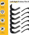 Left Right Rotary Tine Kit For Honda Tillers FRC800K1 FRC800 Replacement Part 06722 V20 003, 8 black rust-resistant tines
