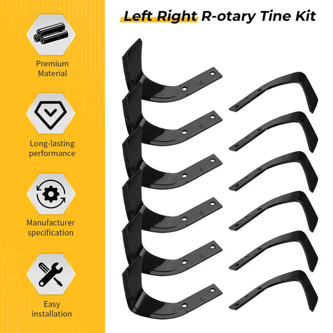 Left Right Rotary Tine Kit For Honda Tillers FRC800K1 FRC800 Replacement Part 06722 V20 003, 8 black rust-resistant tines