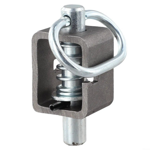 Badass Heavy Duty Trailer Gate Spring Latch Assembly Weld On Five Eighth Inch Steel Tube Build for securing cargo with spring loaded pin.
