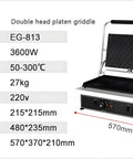 Judyssy Electric Panini Grill And Sandwich Press With Non Stick Plates, double head platen griddle with adjustable temperature control.