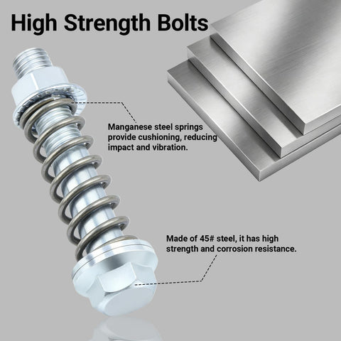 2 Piece M10x1.25 Exhaust Manifold Bolts And Nuts Kit With Built In Springs, showing manganese steel springs and 45# steel bolt