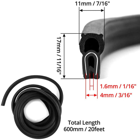 Cross-section and coiled view of 20 Foot EPDM Rubber Trim Seal With Top Bulb For Edge 1/16 Inch To 1/8 Inch, Weatherproof Gasket