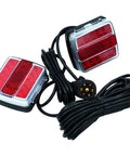 dreamdragon magnetic trailer towing light kit, angled view: two red LED taillights, 24ft cable, 7-pin plug, IP68