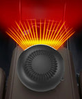 Cordless Battery Powered Space Heater 170 Watt Portable Desk Warmer with 360 swivel head heating on car armrest.