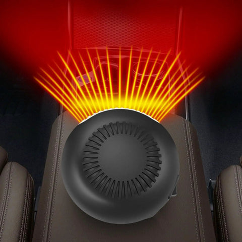 Cordless Battery Powered Space Heater 170 Watt Portable Desk Warmer with 360 swivel head heating on car armrest.