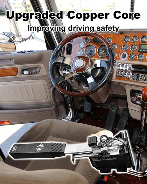 Installed AUGREX turn-signal multifunction switch for Peterbilt trucks; black housing with metal lever.