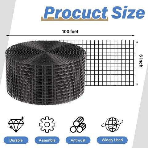 6-In By 100-Ft Critter Guard Roof Net Roll Kit With Rust-Proof Black PVC Coated Galvanized Mesh Pigeon Bird Proof Net With 70 Fastener Clips For Bird And Animal Control Easy Install Heavy-Duty Roof Protection