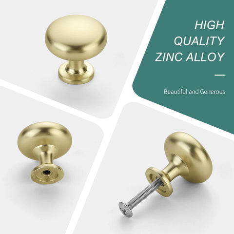 Brushed Gold Cabinet Knobs 10 Pack Modern Drawer Pulls For Kitchen Cabinets Bathroom Drawers Dressers Furniture Handles Zinc Alloy Durable Hardware 100 Days Guarantee