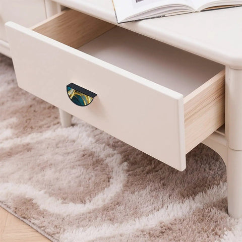 Open drawer with Two Pack Dope Teal White Gold Fluid Art Cabinet Pulls With 3 Inch Hole Center Black Semicircle Drawer Handles Solid