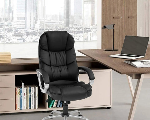Ergonomic High Back Office Chair With Lumbar Support, Adjustable Desk Chair In PU Leather, Swivel Task Chair With Armrests