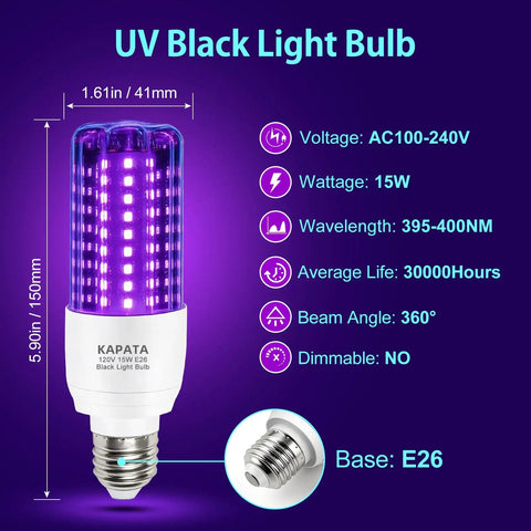 15W LED UV Black Light Bulb Energy Saver 395 400nm UV A Blacklight For Fluorescent Materials Glow In The Dark Night Life