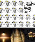 20 Pack LED Stair Lights Kit With Low Voltage, Waterproof IP65 Outdoor Recessed Wood Deck Lighting for Yard and Steps