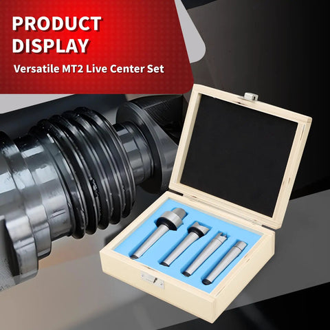 MT2 Wood Lathe Live Center Set With 4 Piece Spur Cup Kit in open wooden case, steel components for spindle turning