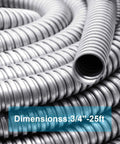 Close-up of 25 Ft 3/4 Inch Reduced Wall Flexible Metal Conduit For Low Voltage Outdoor Wiring, galvanized steel with smooth interior