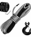Three Sixteenth Inch By Fifty Feet Synthetic Winch Rope 8350 Lb Capacity With Hook And Stopper For ATV UTV Gray Poly Rope