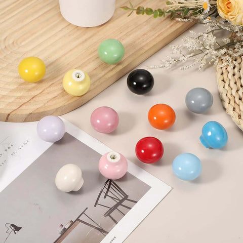 Solid Deal On Fresh Ceramic Cabinet Knobs Set Of 6 Round Drawer Pulls For Kitchen And Dresser Light Yellow 1.3 Inch on a wooden surface.