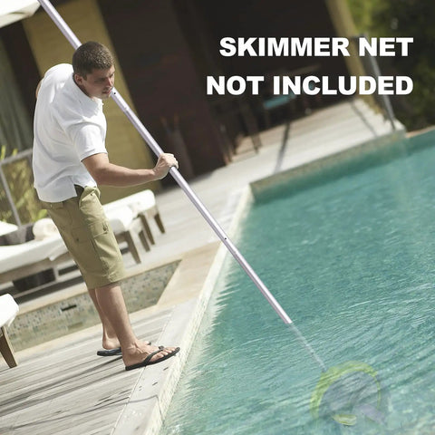Man using 15 Foot Telescoping Pool Pole for Skimmer Net, Brush, and Vacuum Head - Adjustable Aluminum Cleaning Pole by poolside