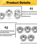 55 Pack M6 Serrated Flange Hex Nuts M6 1 Mm Hexagon Flange Nuts 304 Stainless Steel Metric Fasteners Locknuts Replacement Nut With Plastic Case For DIY Home Projects, showing flange surface design.