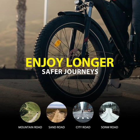 Fat Tire Liners 2 Pack TPU Tube Protection For Fat Bikes And E Bikes, displaying tire with text 'Enjoy Longer Safer Journeys'