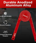 7.3 Inch Aluminum Miter Saw Protractor Angle Finder Tool with Sick Accuracy for Cutting Crisp Crown Molding Baseboard and Trim Corners showing durable anodized aluminum alloy construction.