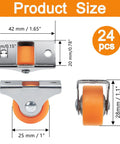 24 Pack 1 Inch Rigid Casters With Sturdy Metal Top Plate Low Profile Fixed Wheels For Furniture And Cabinet Parts Smooth Rolling Mount Kit Included In Bold Orange Finish size and dimensions illustration.