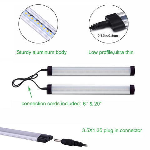 Under Cabinet LED Light Bar Kit 12V Plug In Dimmable With Switch 6 Panel Daylight White Bar Lights with aluminum body and connectors