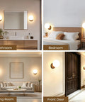 Prosmoon Modern Globe Wall Sconce Set of 2, 3-Color Temperature Adjustable in bathroom, bedroom, living room, and front door.